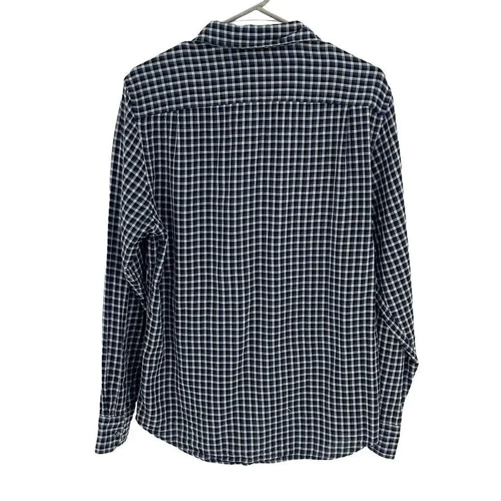 Banana Republic Mens Plaid Cotton Snap Button Long Sleeve Shirt‎ Blue Medium